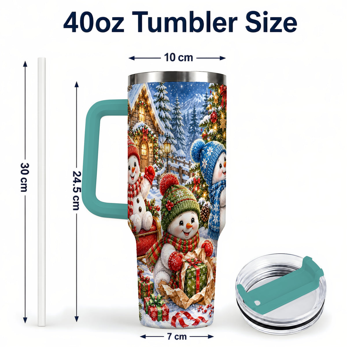 #pl[40oz|Green] Snowman Trio 40oz Tumbler with Handle, Christmas Stainless Steel Cup