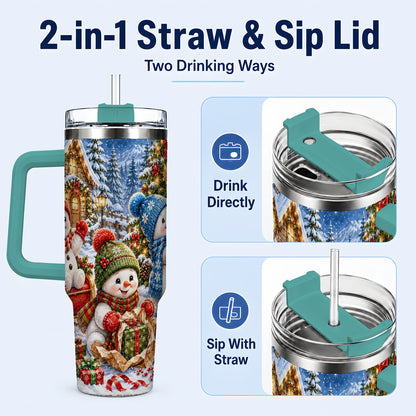 #pl[40oz|Green] Snowman Trio 40oz Tumbler with Handle, Christmas Stainless Steel Cup