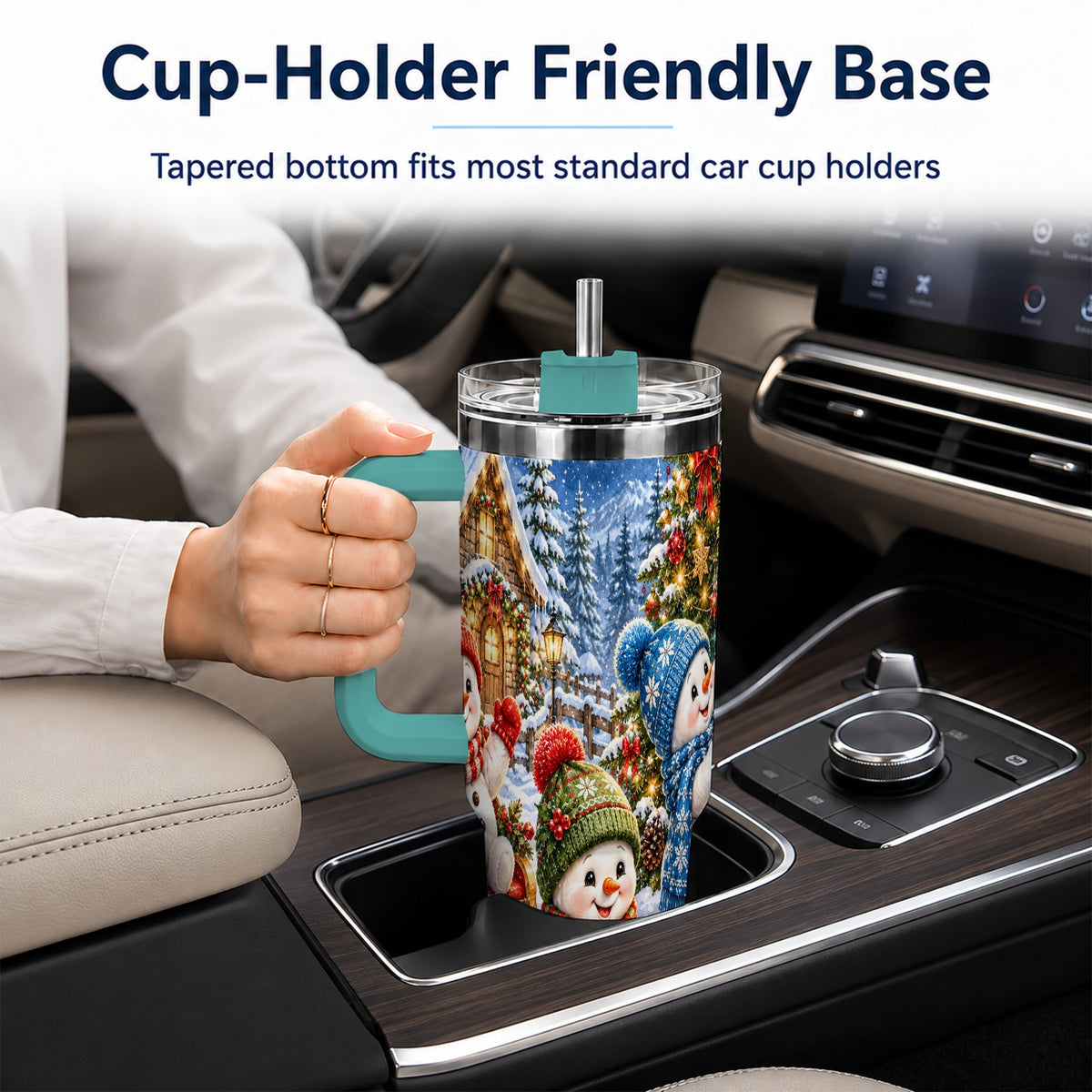 #pl[40oz|Green] Snowman Trio 40oz Tumbler with Handle, Christmas Stainless Steel Cup