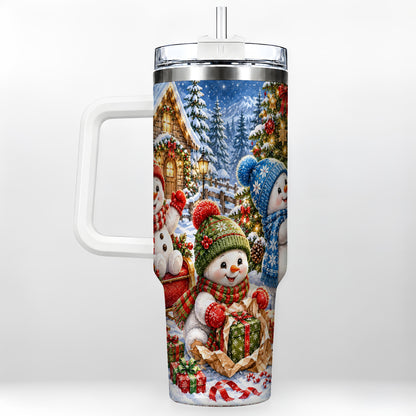 Snowman Trio 40oz Tumbler with Handle, Christmas Stainless Steel Cup