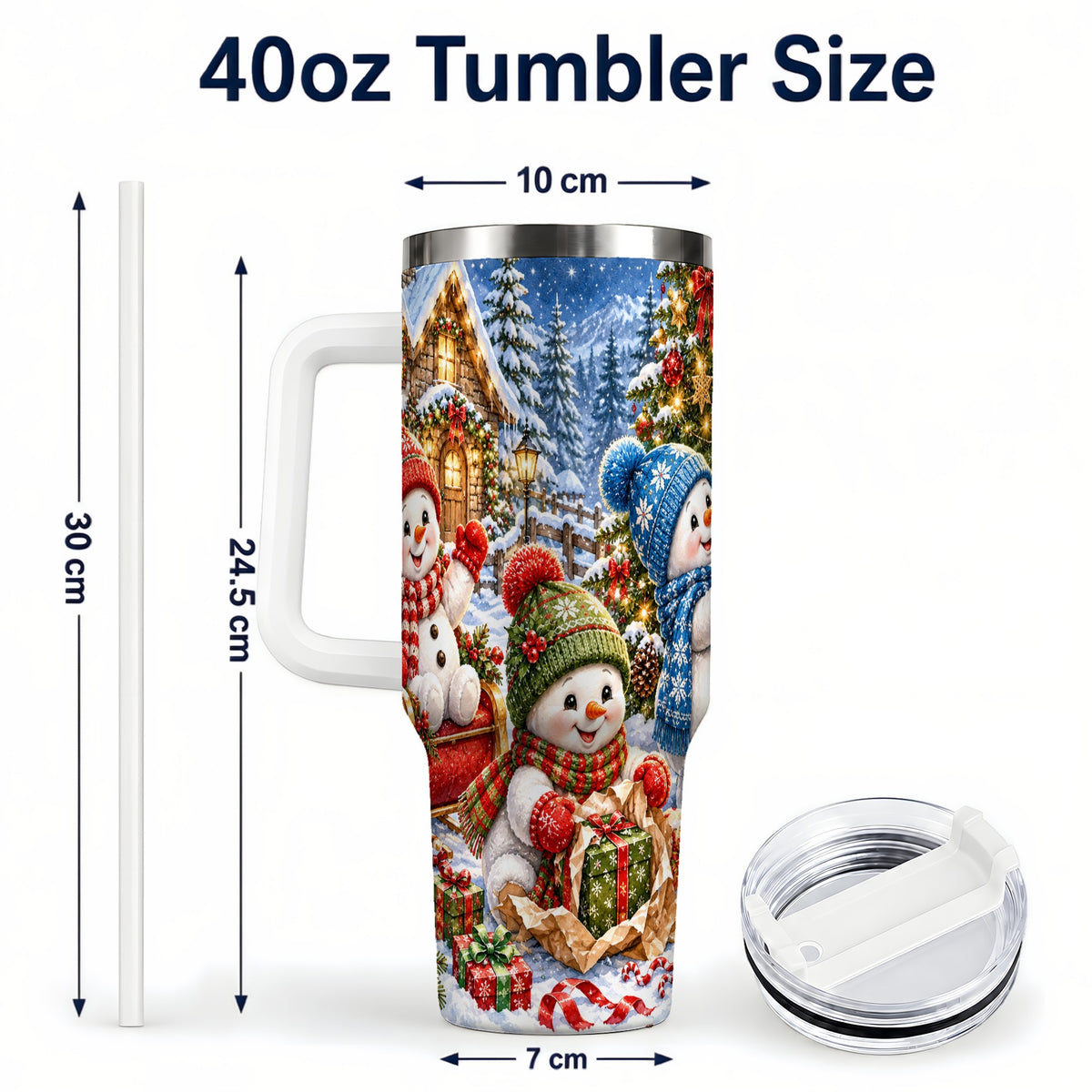 #pl[40oz|White] Snowman Trio 40oz Tumbler with Handle, Christmas Stainless Steel Cup