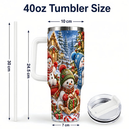 #pl[40oz|White] Snowman Trio 40oz Tumbler with Handle, Christmas Stainless Steel Cup