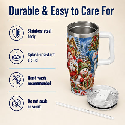 #pl[40oz|White] Snowman Trio 40oz Tumbler with Handle, Christmas Stainless Steel Cup