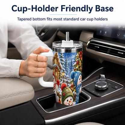 #pl[40oz|White] Snowman Trio 40oz Tumbler with Handle, Christmas Stainless Steel Cup