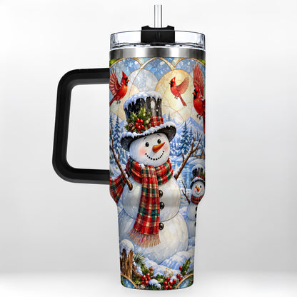 #pl[40oz|Black] Snowman Cardinal 40oz Tumbler with Handle, Winter Stainless Steel Cup