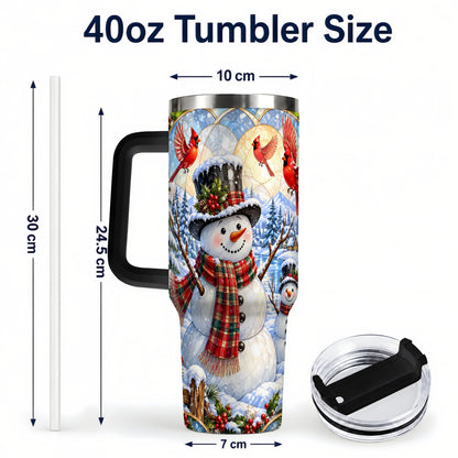 #pl[40oz|Black] Snowman Cardinal 40oz Tumbler with Handle, Winter Stainless Steel Cup