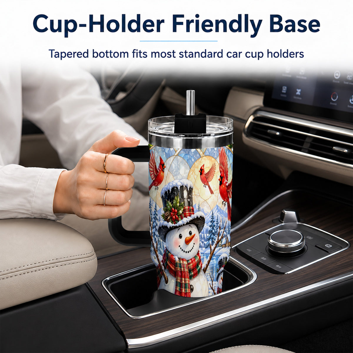#pl[40oz|Black] Snowman Cardinal 40oz Tumbler with Handle, Winter Stainless Steel Cup