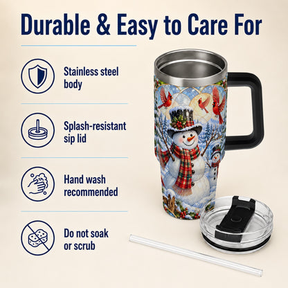 #pl[40oz|Black] Snowman Cardinal 40oz Tumbler with Handle, Winter Stainless Steel Cup