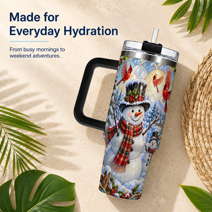 #pl[40oz|Black] Snowman Cardinal 40oz Tumbler with Handle, Winter Stainless Steel Cup