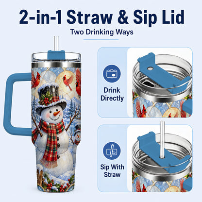 #pl[40oz|Blue] Snowman Cardinal 40oz Tumbler with Handle, Winter Stainless Steel Cup