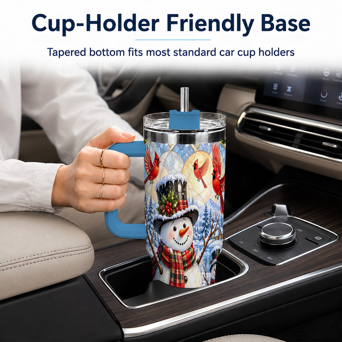 #pl[40oz|Blue] Snowman Cardinal 40oz Tumbler with Handle, Winter Stainless Steel Cup
