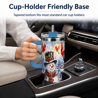 #pl[40oz|Blue] Snowman Cardinal 40oz Tumbler with Handle, Winter Stainless Steel Cup