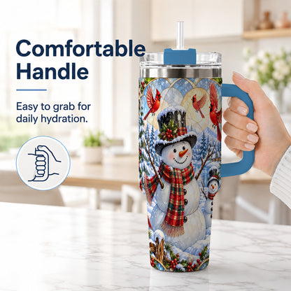 #pl[40oz|Blue] Snowman Cardinal 40oz Tumbler with Handle, Winter Stainless Steel Cup