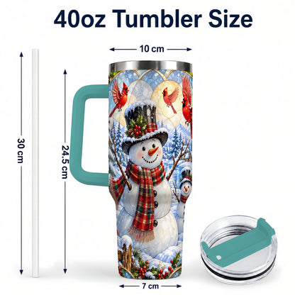 #pl[40oz|Green] Snowman Cardinal 40oz Tumbler with Handle, Winter Stainless Steel Cup