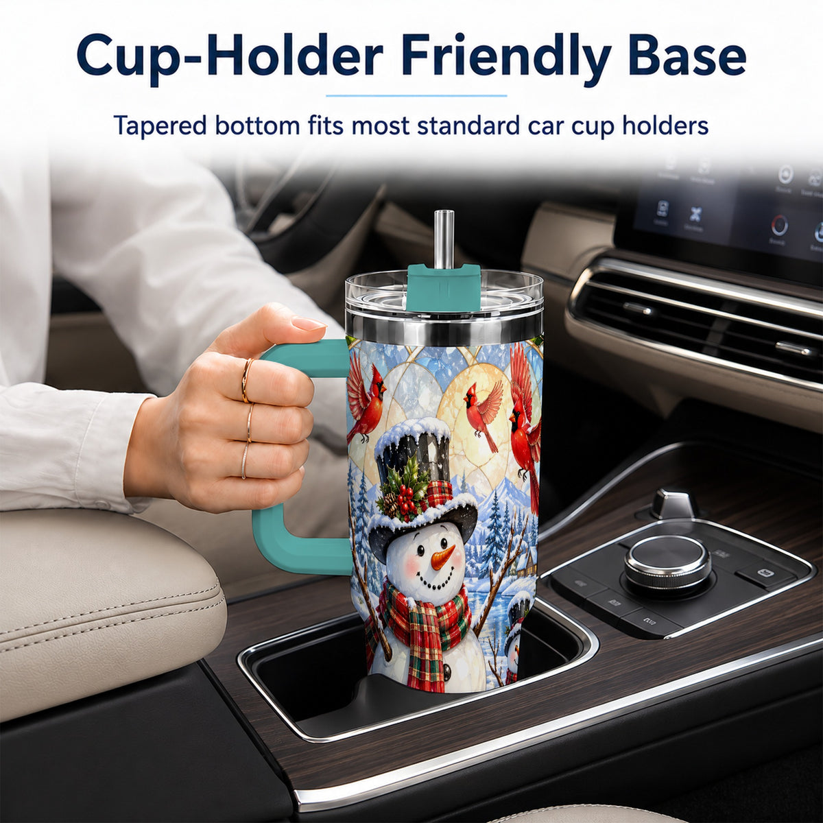 #pl[40oz|Green] Snowman Cardinal 40oz Tumbler with Handle, Winter Stainless Steel Cup