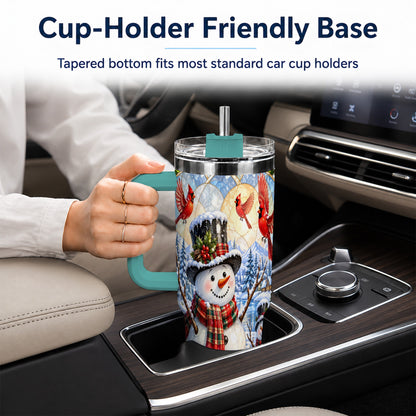 #pl[40oz|Green] Snowman Cardinal 40oz Tumbler with Handle, Winter Stainless Steel Cup