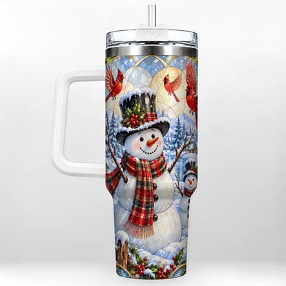 Snowman Cardinal 40oz Tumbler with Handle, Winter Stainless Steel Cup