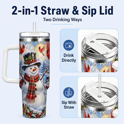 #pl[40oz|White] Snowman Cardinal 40oz Tumbler with Handle, Winter Stainless Steel Cup