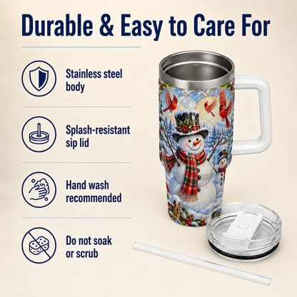 #pl[40oz|White] Snowman Cardinal 40oz Tumbler with Handle, Winter Stainless Steel Cup