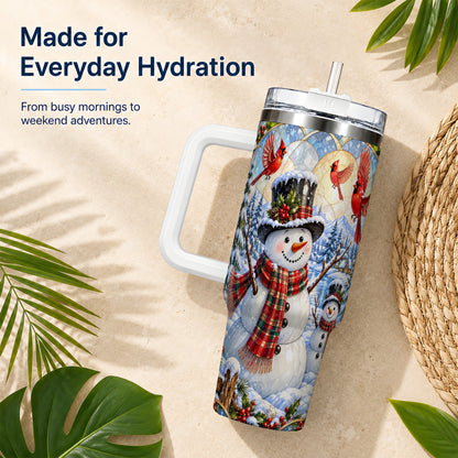 #pl[40oz|White] Snowman Cardinal 40oz Tumbler with Handle, Winter Stainless Steel Cup