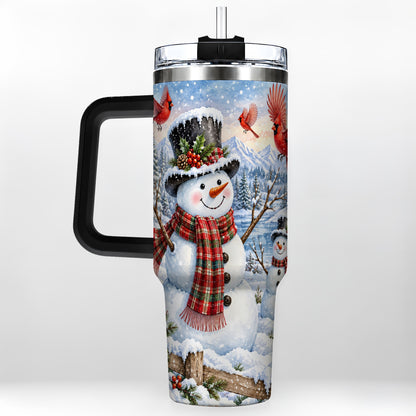 #pl[40oz|Black] Snowman Cardinal 40oz Tumbler with Handle, Plaid Winter Stainless Steel Cup