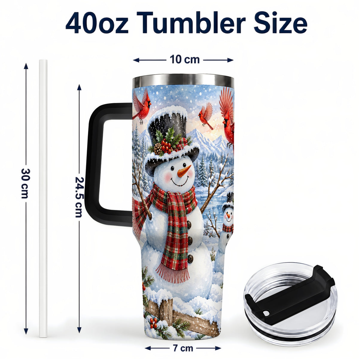 #pl[40oz|Black] Snowman Cardinal 40oz Tumbler with Handle, Plaid Winter Stainless Steel Cup