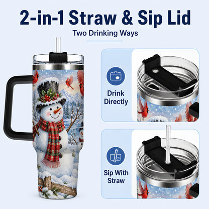 #pl[40oz|Black] Snowman Cardinal 40oz Tumbler with Handle, Plaid Winter Stainless Steel Cup