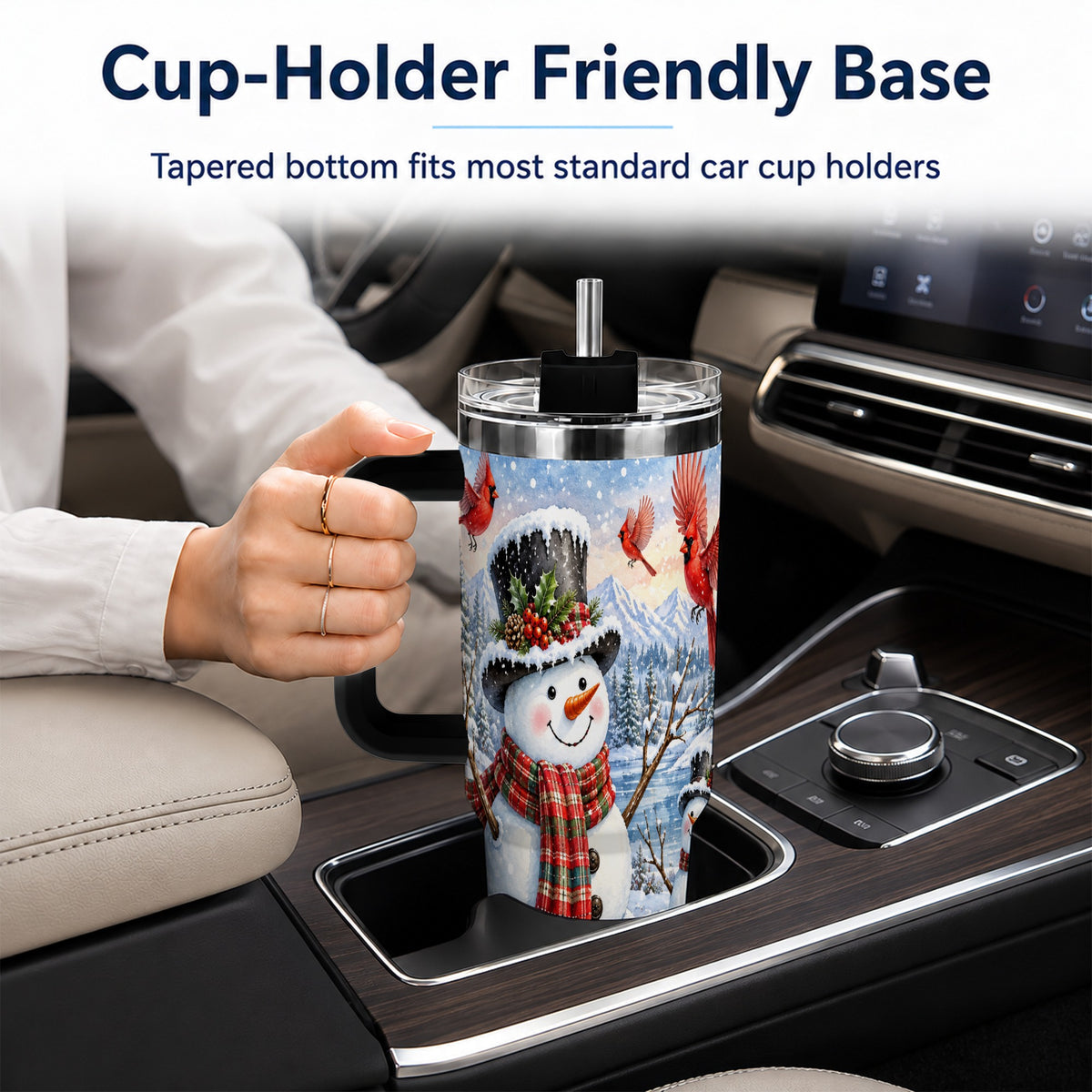 #pl[40oz|Black] Snowman Cardinal 40oz Tumbler with Handle, Plaid Winter Stainless Steel Cup