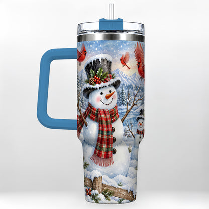 #pl[40oz|Blue] Snowman Cardinal 40oz Tumbler with Handle, Plaid Winter Stainless Steel Cup