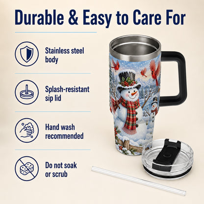 #pl[40oz|Black] Snowman Cardinal 40oz Tumbler with Handle, Plaid Winter Stainless Steel Cup