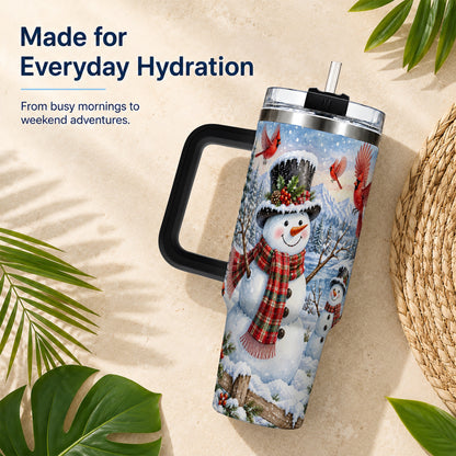 #pl[40oz|Black] Snowman Cardinal 40oz Tumbler with Handle, Plaid Winter Stainless Steel Cup