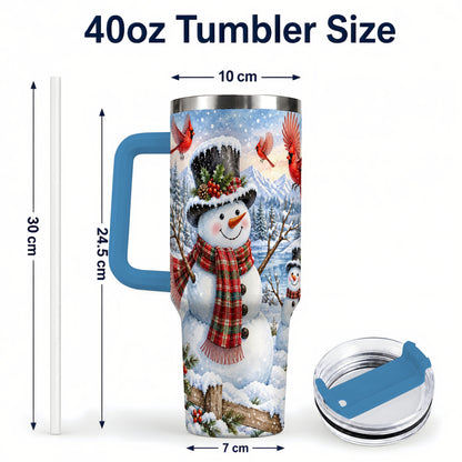 #pl[40oz|Blue] Snowman Cardinal 40oz Tumbler with Handle, Plaid Winter Stainless Steel Cup