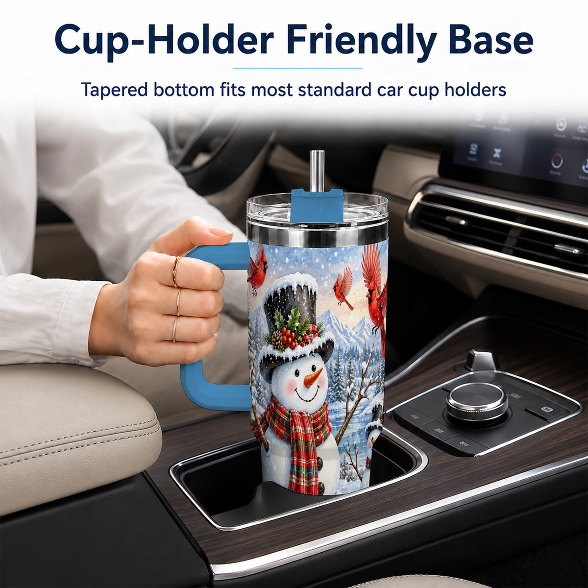 #pl[40oz|Blue] Snowman Cardinal 40oz Tumbler with Handle, Plaid Winter Stainless Steel Cup