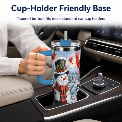 #pl[40oz|Blue] Snowman Cardinal 40oz Tumbler with Handle, Plaid Winter Stainless Steel Cup
