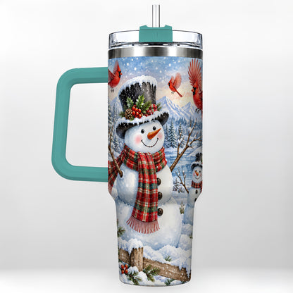 #pl[40oz|Green] Snowman Cardinal 40oz Tumbler with Handle, Plaid Winter Stainless Steel Cup