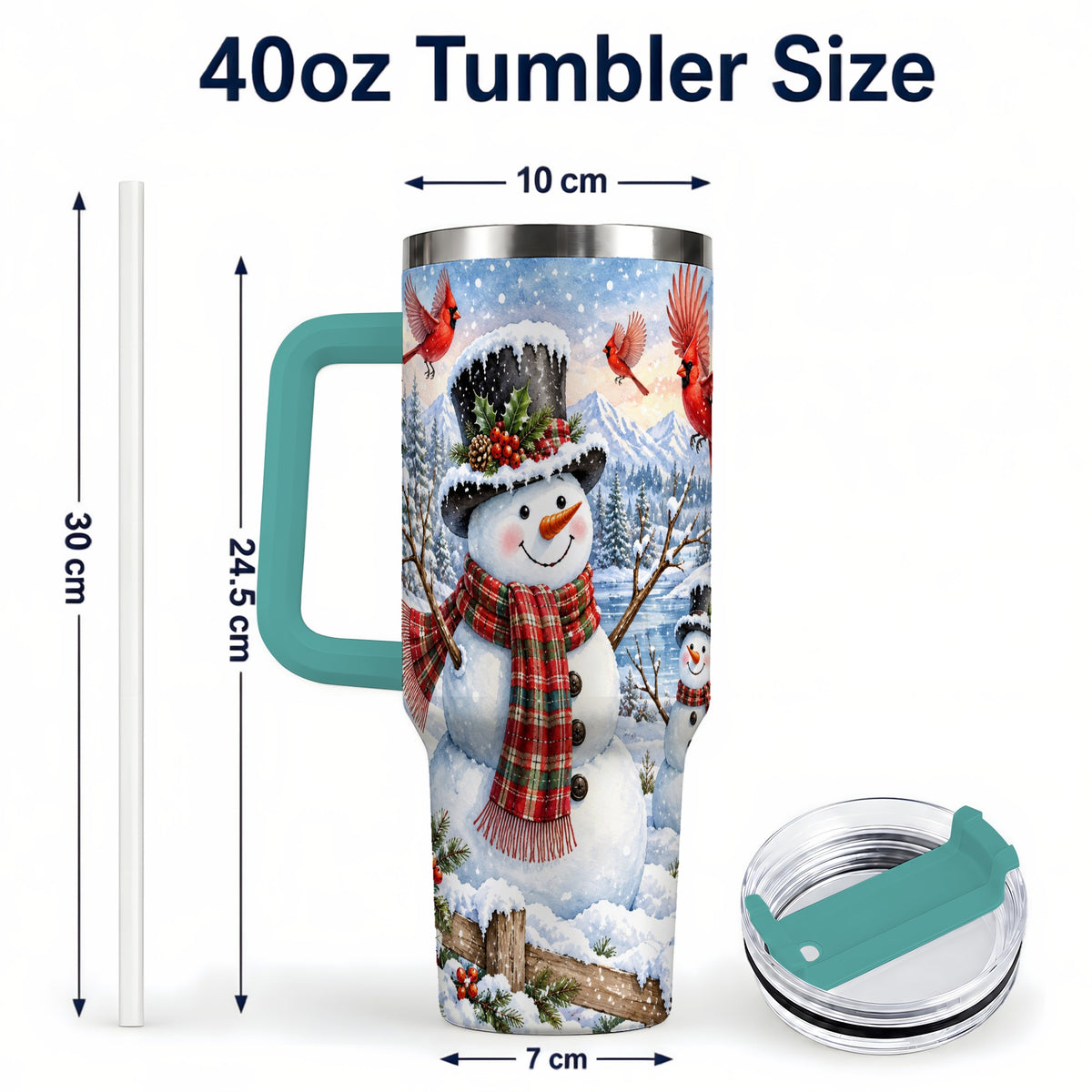 #pl[40oz|Green] Snowman Cardinal 40oz Tumbler with Handle, Plaid Winter Stainless Steel Cup