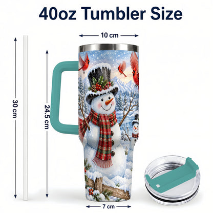 #pl[40oz|Green] Snowman Cardinal 40oz Tumbler with Handle, Plaid Winter Stainless Steel Cup