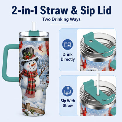 #pl[40oz|Green] Snowman Cardinal 40oz Tumbler with Handle, Plaid Winter Stainless Steel Cup