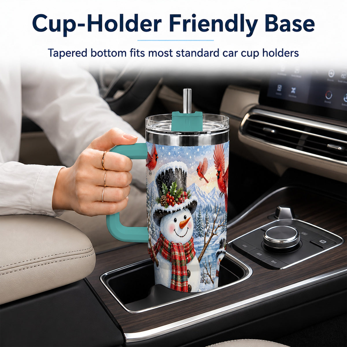 #pl[40oz|Green] Snowman Cardinal 40oz Tumbler with Handle, Plaid Winter Stainless Steel Cup
