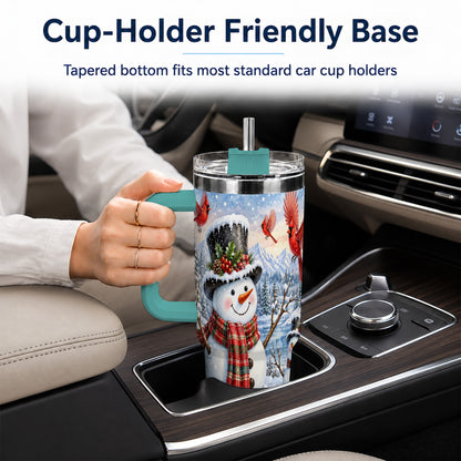 #pl[40oz|Green] Snowman Cardinal 40oz Tumbler with Handle, Plaid Winter Stainless Steel Cup