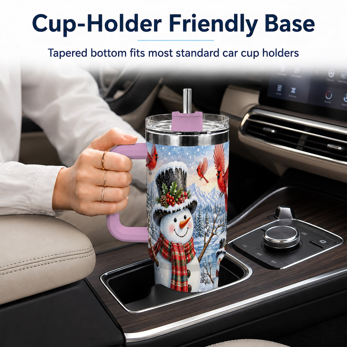 #pl[40oz|Pink] Snowman Cardinal 40oz Tumbler with Handle, Plaid Winter Stainless Steel Cup
