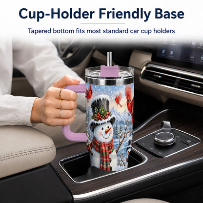 #pl[40oz|Pink] Snowman Cardinal 40oz Tumbler with Handle, Plaid Winter Stainless Steel Cup