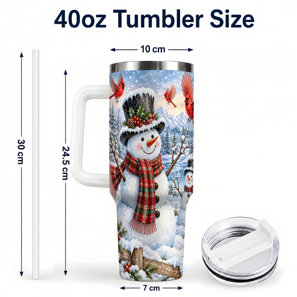 #pl[40oz|White] Snowman Cardinal 40oz Tumbler with Handle, Plaid Winter Stainless Steel Cup