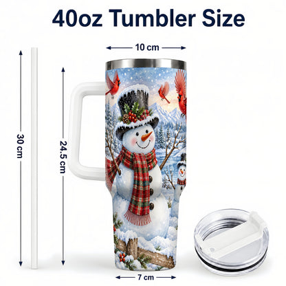 #pl[40oz|White] Snowman Cardinal 40oz Tumbler with Handle, Plaid Winter Stainless Steel Cup