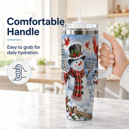 #pl[40oz|White] Snowman Cardinal 40oz Tumbler with Handle, Plaid Winter Stainless Steel Cup