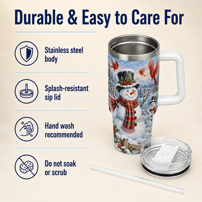 #pl[40oz|White] Snowman Cardinal 40oz Tumbler with Handle, Plaid Winter Stainless Steel Cup