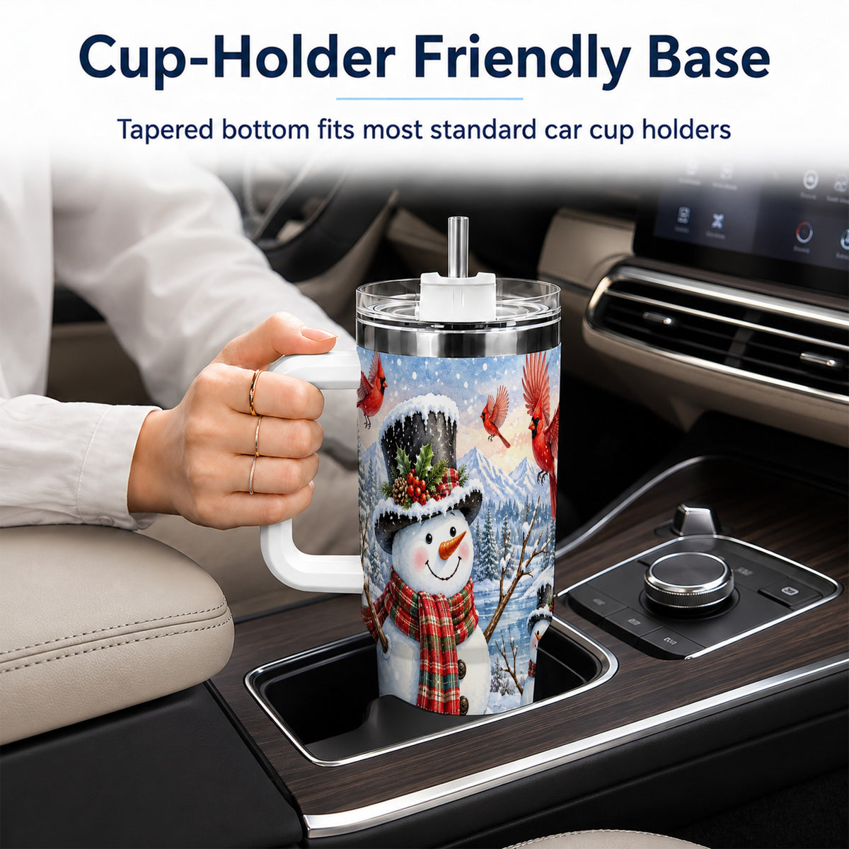 #pl[40oz|White] Snowman Cardinal 40oz Tumbler with Handle, Plaid Winter Stainless Steel Cup