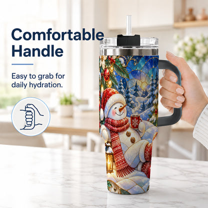#pl[40oz|Black] Cozy Snowman 40oz Tumbler with Handle, Christmas Stainless Steel Cup