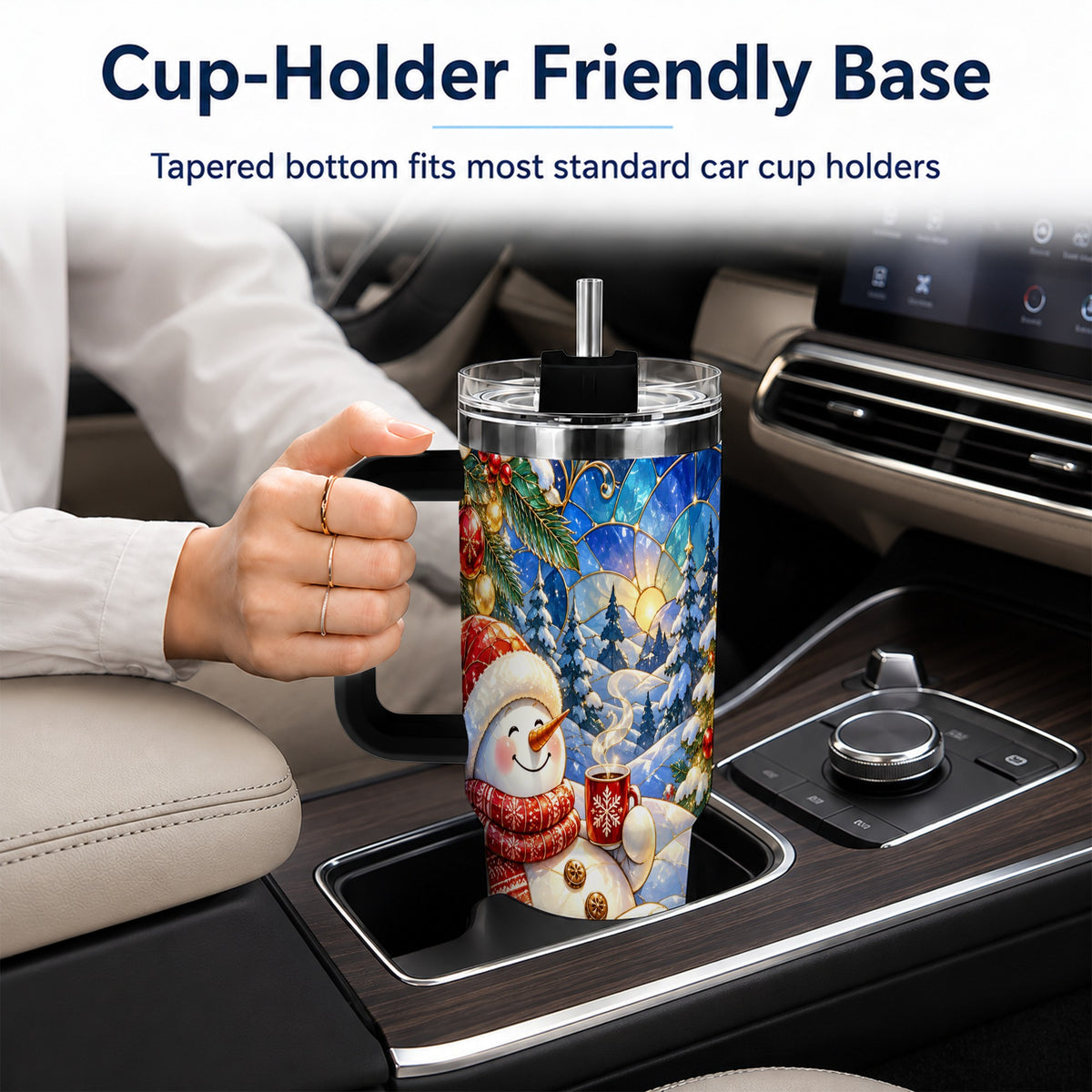 #pl[40oz|Black] Cozy Snowman 40oz Tumbler with Handle, Christmas Stainless Steel Cup