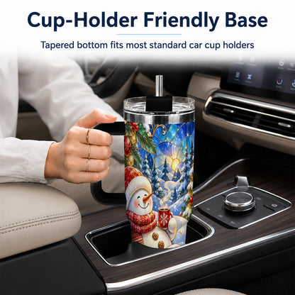 #pl[40oz|Black] Cozy Snowman 40oz Tumbler with Handle, Christmas Stainless Steel Cup
